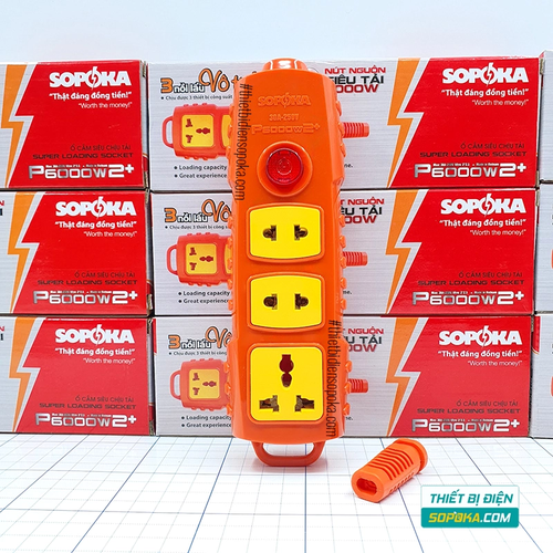 Ổ Cắm Điện 3 Lỗ 6000W Không Dây Nút Nguồn P6000W2+ SOPOKA