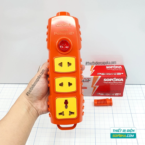 Ổ Cắm Điện 3 Lỗ 6000W Không Dây Nút Nguồn P6000W2+ SOPOKA
