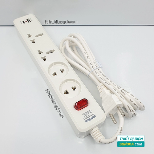 Ổ Cắm Điện 4 Lỗ Sạc Nhanh USB Type-C Lõi Sứ 2200W 10A 250V 4C2 SOPOKA