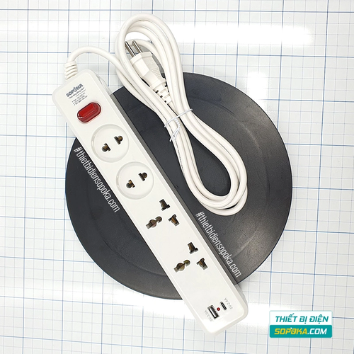 Ổ Cắm Điện 4 Lỗ Sạc Nhanh USB Type-C Lõi Sứ 2200W 10A 250V 4C2 SOPOKA