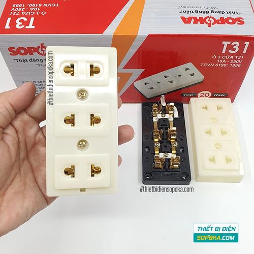 Ổ Cắm Điện 3 Lỗ Gắn Tường/Gắn Táp Lô 2200W 10A T31 SOPOKA