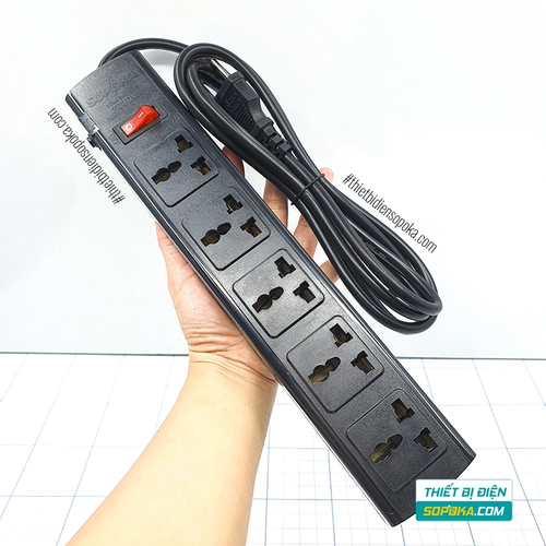 Ổ Cắm Điện 5 Lỗ 3 Chấu Lõi Sứ Chống Cháy Tự Ngắt Quá Tải 2200W 10A 5T SOPOKA