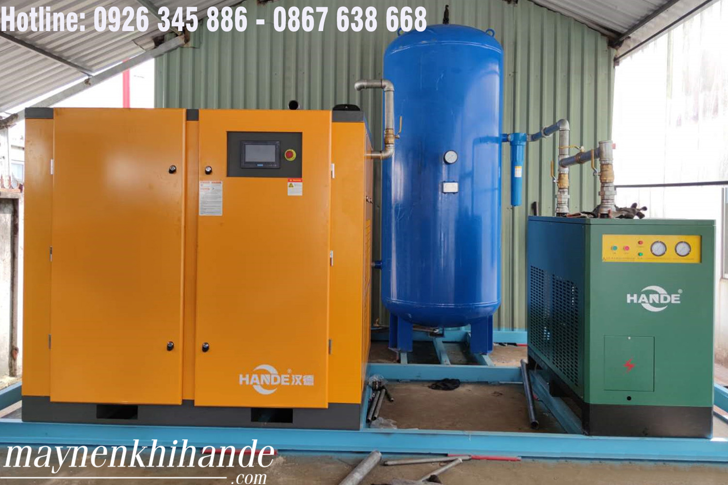lắp đặt máy nén khí hande 150hp biến tần vĩnh từ