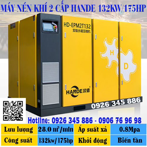 máy nén khí 2 cấp biến tần vĩnh từ Hande 175hp