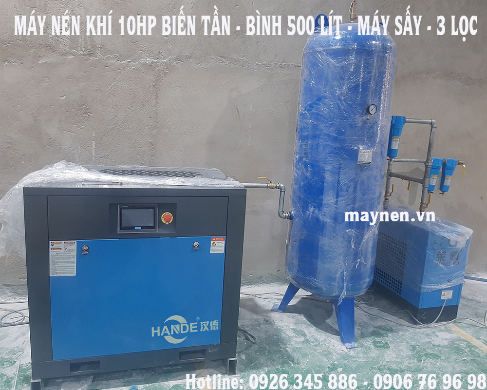 lắp đặt máy nén khí hande bến tần 10hp