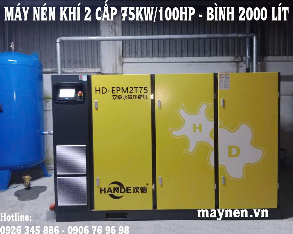 Lắp đặt máy nén khí 2 cấp Hande 100hp