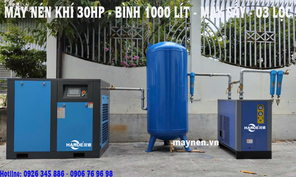 lắp đặt máy nén khí biến tần hande 30hp