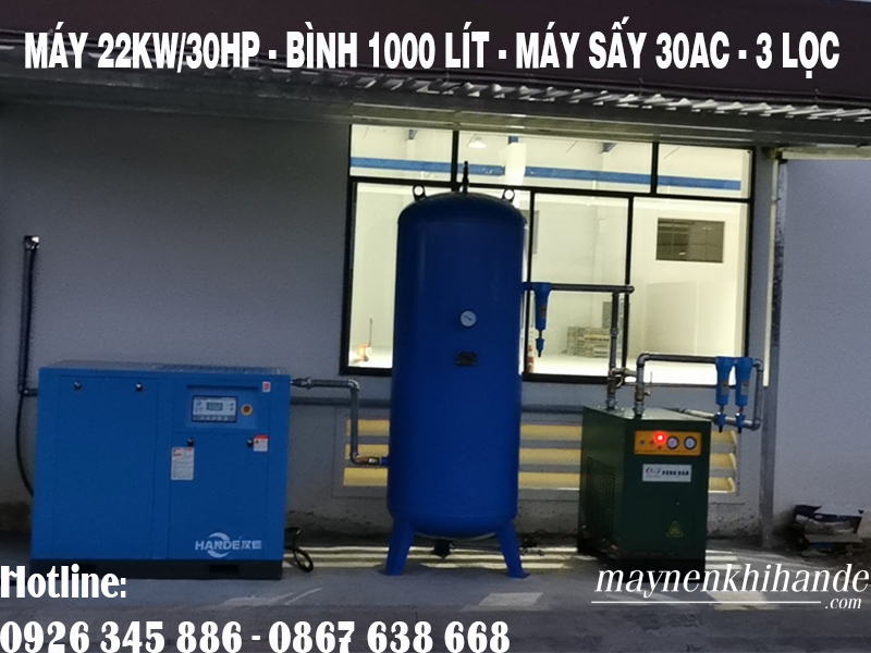 lắp đặt máy nén khí trục vít hande 30hp