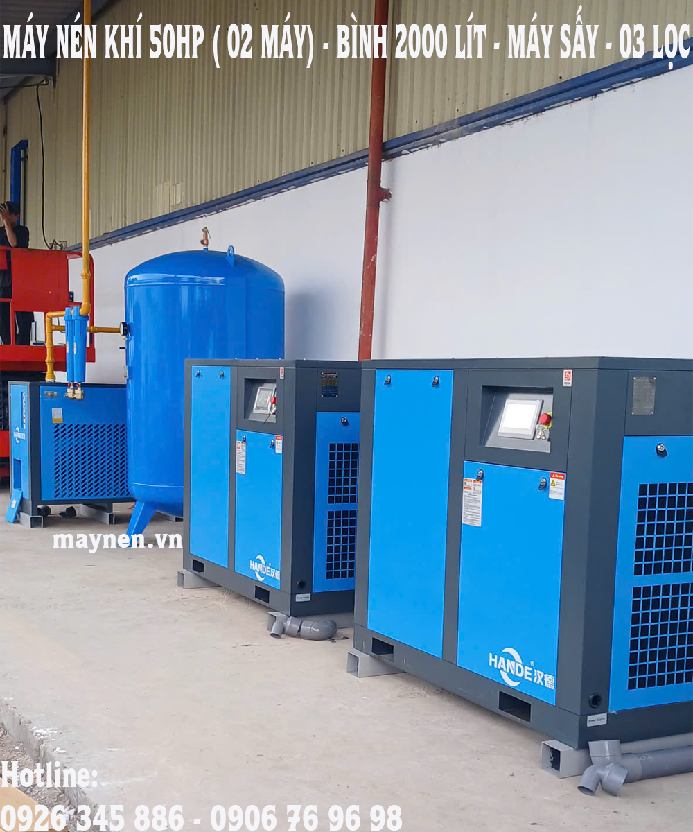 lắp đặt máy nén khí trục vít hande 50hp