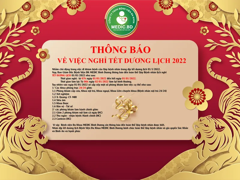 Thông báo lịch nghỉ khám bệnh Tết Dương Lịch năm 2022