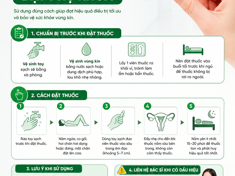 HƯỚNG DẪN SỬ DỤNG THUỐC ĐẶT PHỤ KHOA