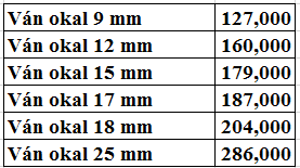 bảng giá ván okal bảng giá ván okal