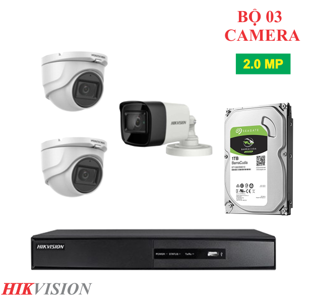 Lắp Đặt Trọn Bộ 03 Camera Quan Sát Hikvision 2.0mp 