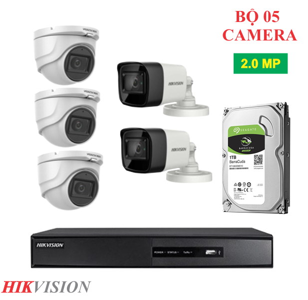 Lắp Đặt Trọn Bộ 05 Camera Quan Sát Hikvision 2.0MP
