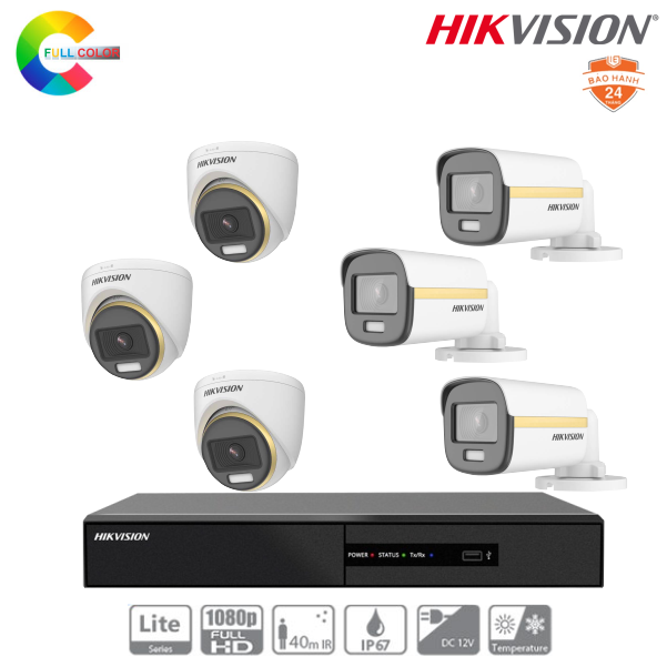Trọn Bộ 6 Camera Hikvision ColorVu 2MP [Màu Ban Đêm]
