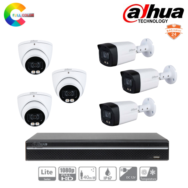 Trọn Bộ 6 Camera IP Dahua Full Color 2MP [Màu Ban Đêm]