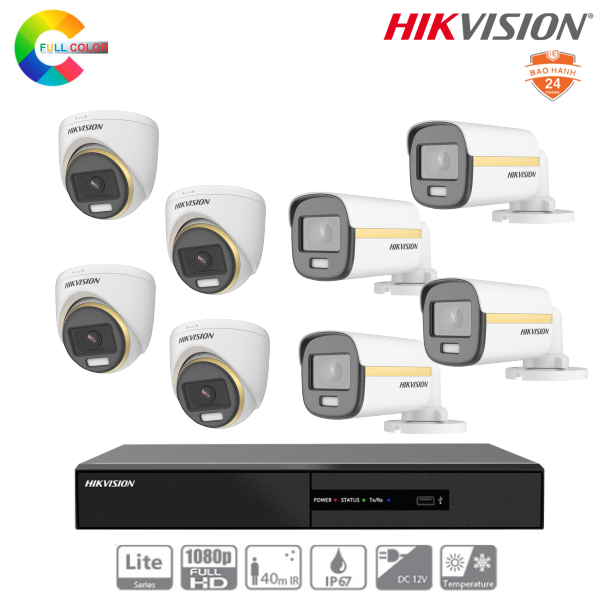 Trọn Bộ 8 Camera Hikvision ColorVu 2MP [Màu Ban Đêm]