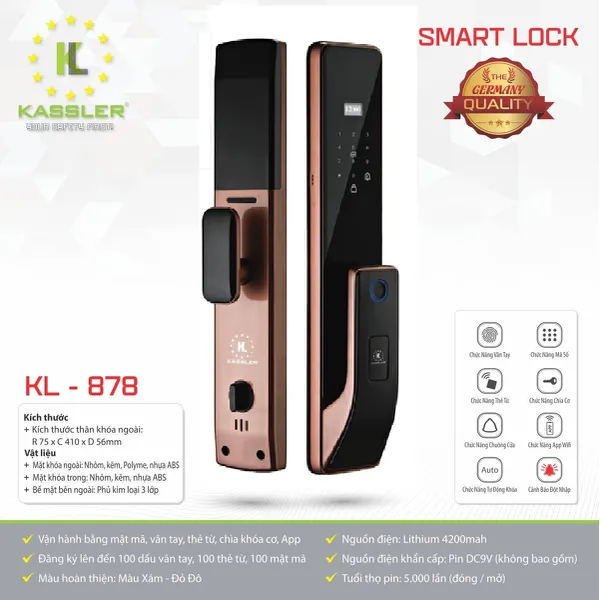 Khóa Cửa Vân Tay Kassler KL-828 App