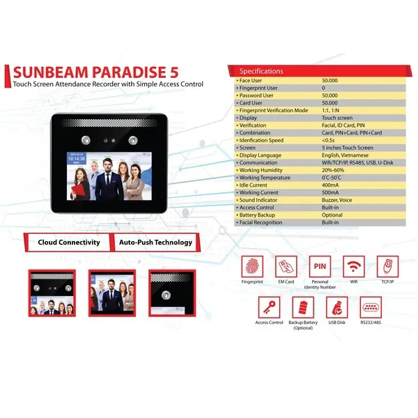 Máy Chấm Công Sunbeam Paradise 5 - FaceID