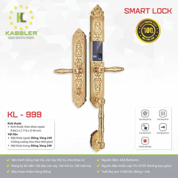 Khóa Cửa Đại Sảnh Kassler KL-999 Mạ Vàng