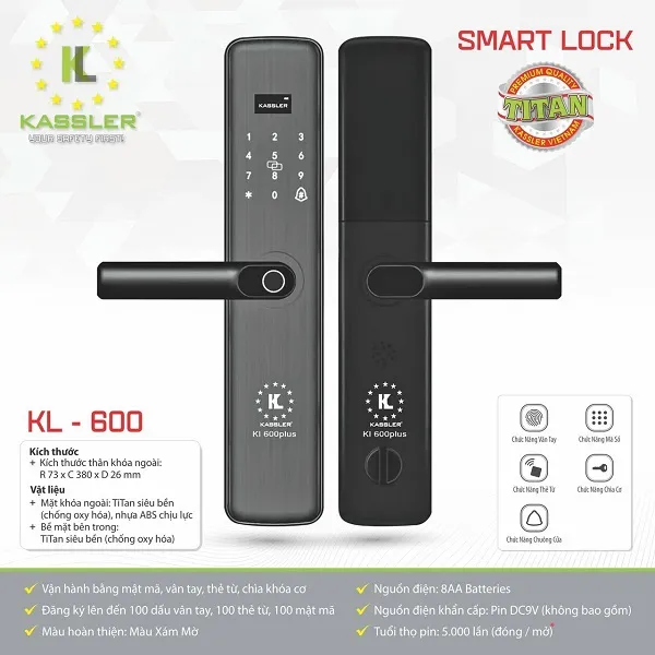 Khóa cửa vân tay KASSLER KL-600B (BLACK) 