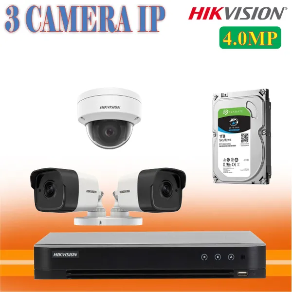 Trọn Bộ 03 Camera Hikvision 4.0MP Chính Hãng