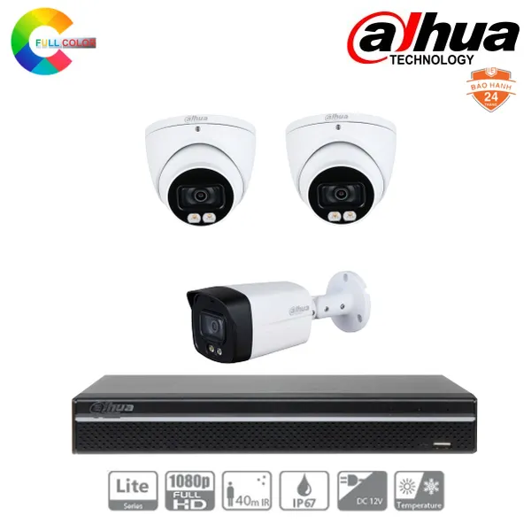 Trọn Bộ 3 Camera IP Dahua Full Color 2MP [Màu Ban Đêm]