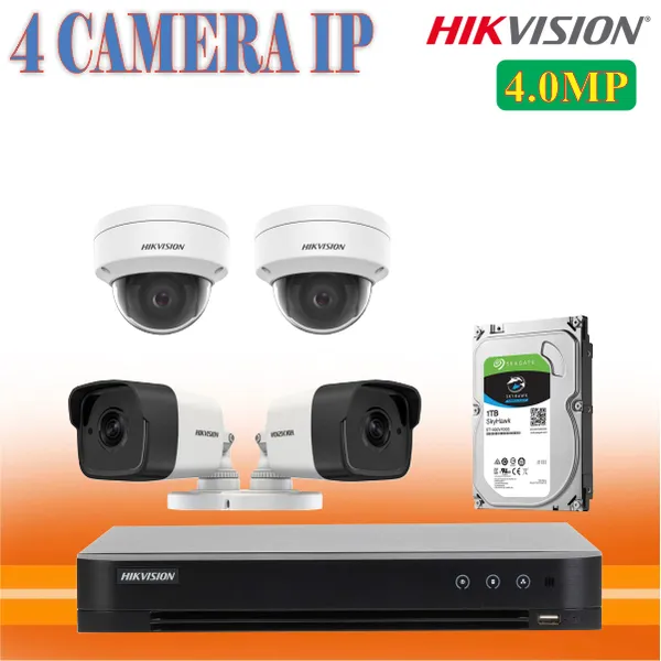 Trọn Bộ 04 Camera Hikvision 4.0MP Chính Hãng