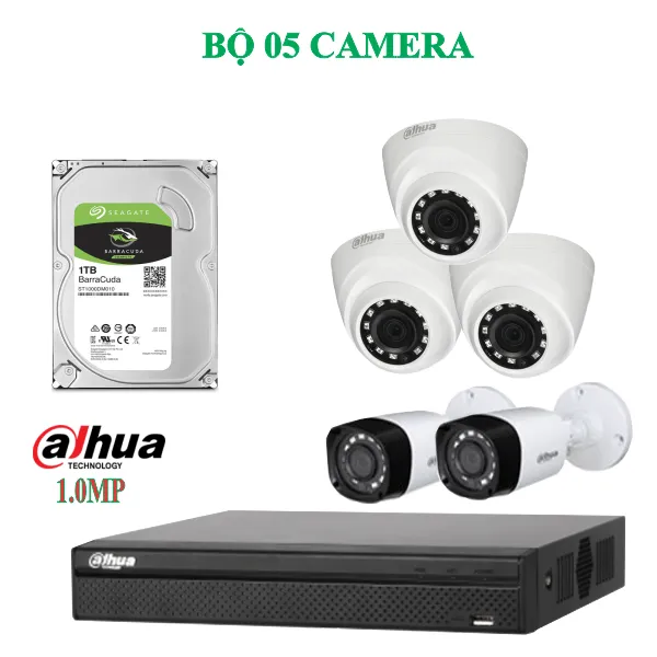 Trọn Bộ 05 Camera Dahua 1.0MP Chính Hãng