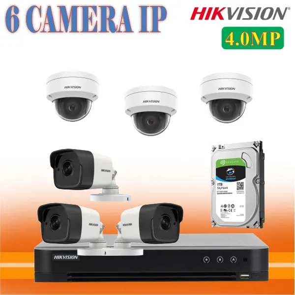 Trọn Bộ 06 Camera Hikvision 4.0MP Chính Hãng