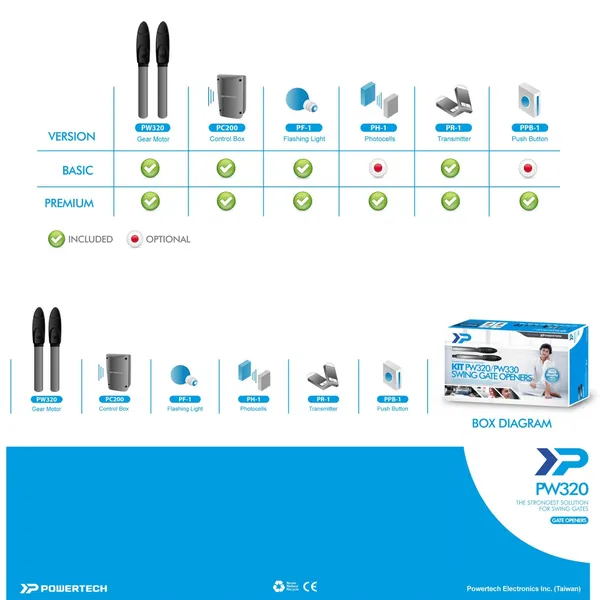 Motor Cổng Tay Đòn Powertech PW330 24V 350Kg Taiwan