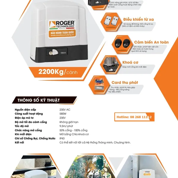 Motor Cửa Cổng Lùa Roger G30 230V 2200Kg