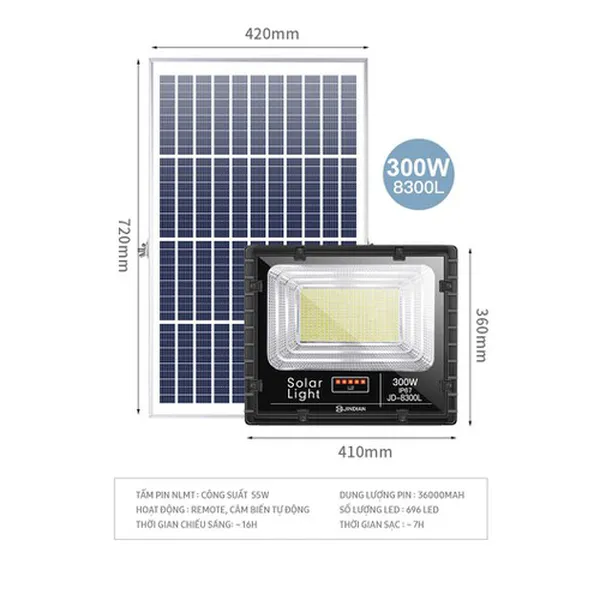 Đèn Năng Lượng Mặt Trời 300W JD8300L