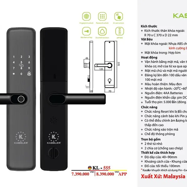 Khóa cửa vân tay Kassler KL-555
