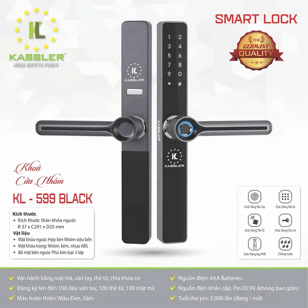 Khóa cửa vân tay Kassler KL-599 Black
