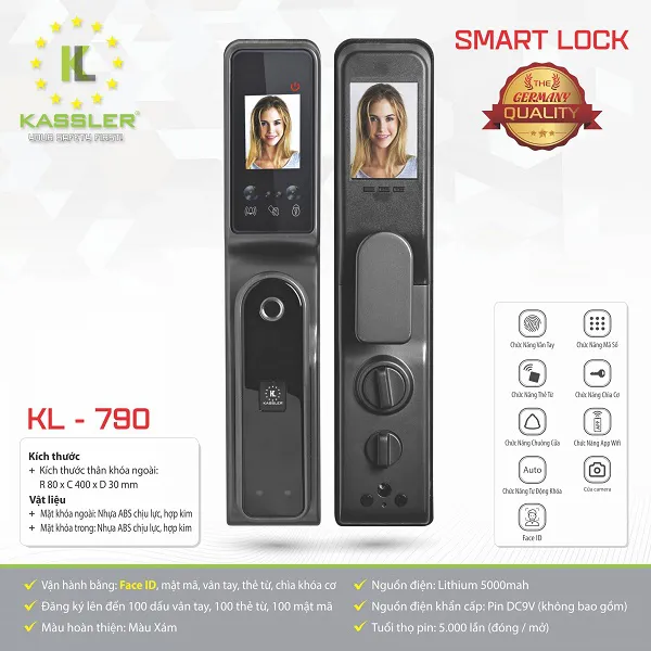 Khóa Cửa Vân Tay Kassler KL-790 (Face ID)