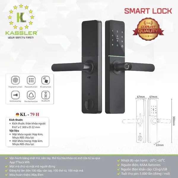 Khóa Cửa Vân Tay Kassler KL-79H WiFi