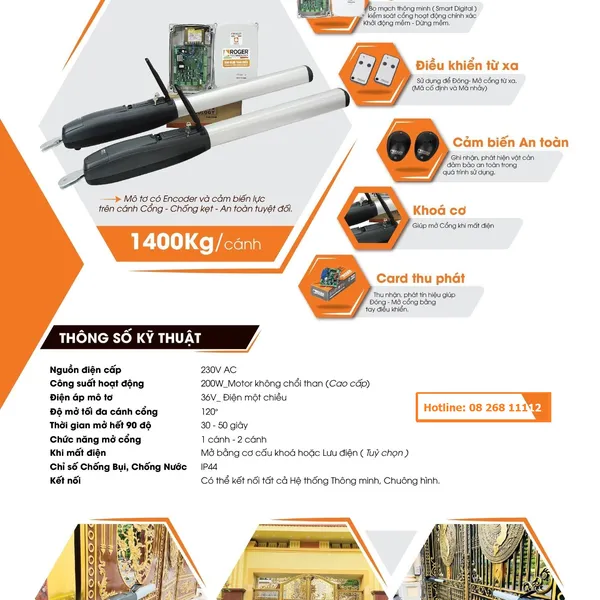 Motor Cổng Tay Đòn Roger Smarty 7 36V 1400Kg