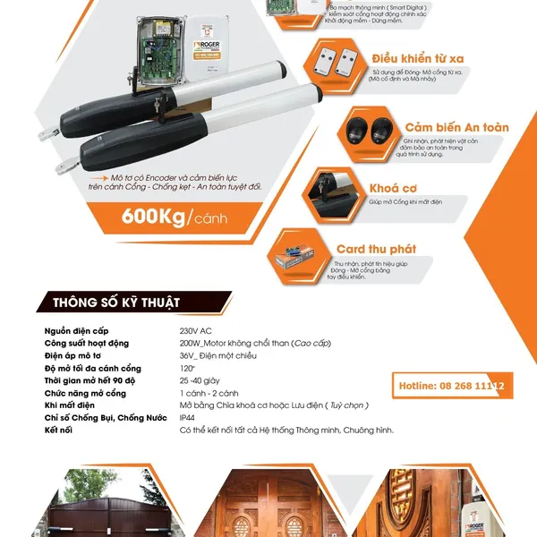 Motor Cổng Tay Đòn Roger Smarty5 36V 600kg