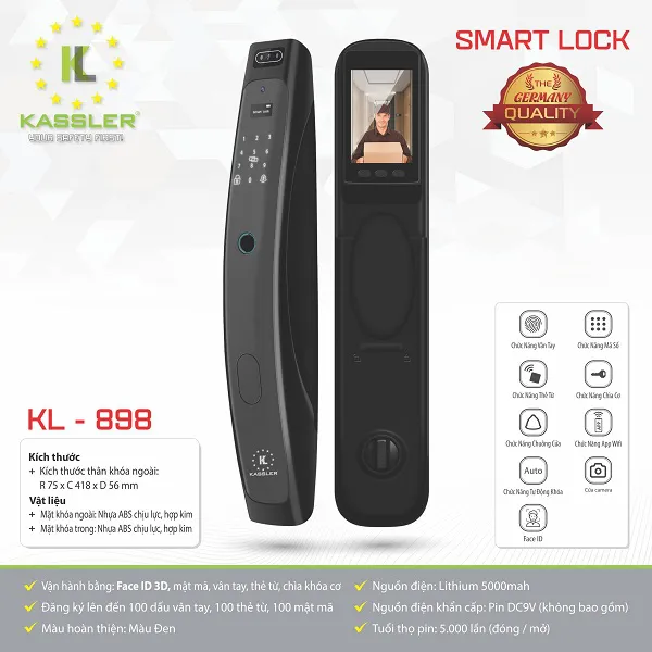 Khóa Cửa Vân Tay Kassler KL-898 (Face ID)