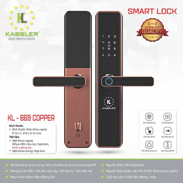 Khóa Cửa Vân Tay Kassler KL-669C (Copper)