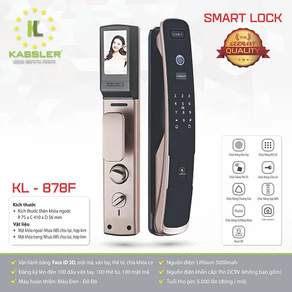 Khóa Cửa Vân Tay Kassler KL-878F (Face ID)