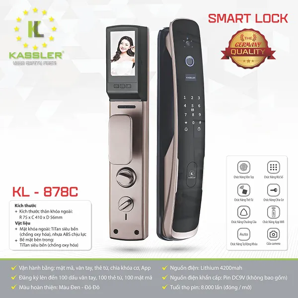 Khóa Cửa Vân Tay Kassler KL-878C (Có chuông hình)