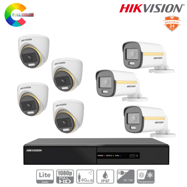 Trọn Bộ 7 Camera Hikvision ColorVu 2MP [Màu Ban Đêm]
