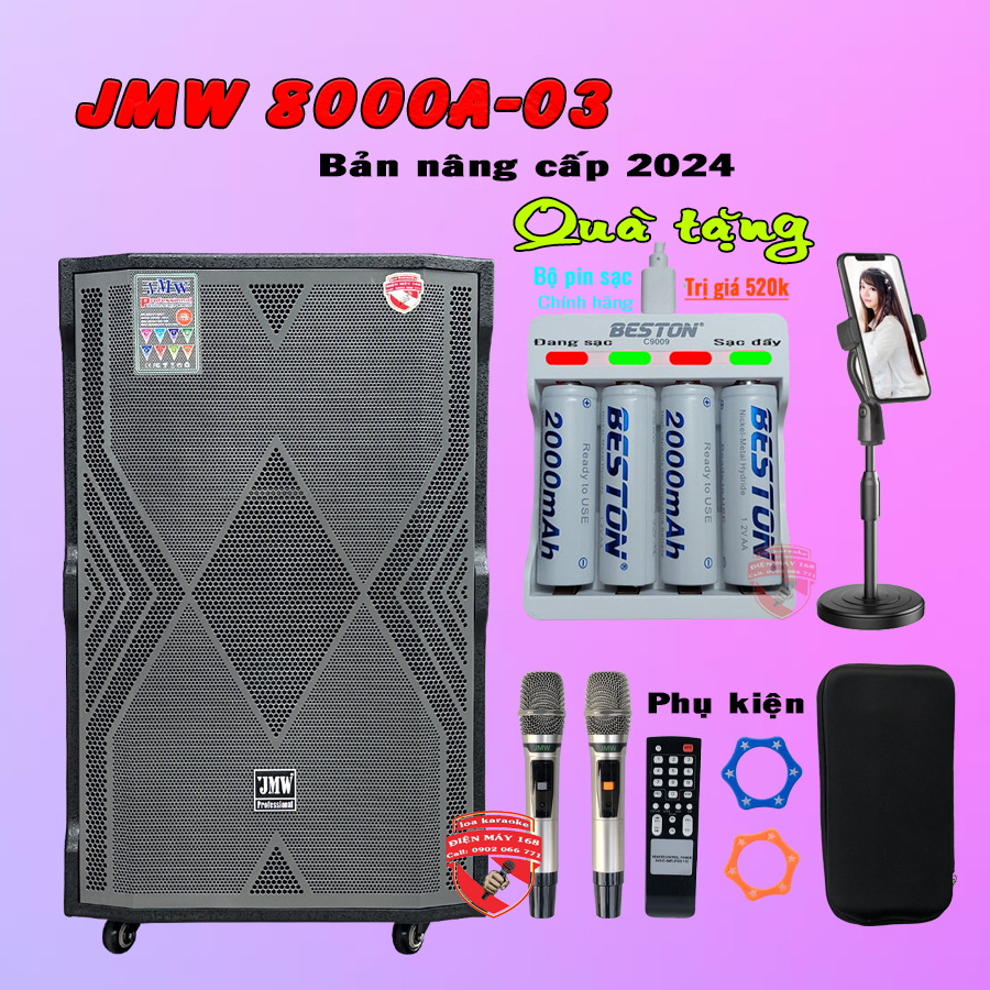 Loa karaoke thùng gỗ công suất lớn JMW J8000a-03 bản nâng cấp 2024