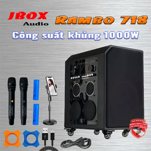 Loa karaoke nhỏ gọn công suất lớn Jbox Rambo 718 Chính hãng