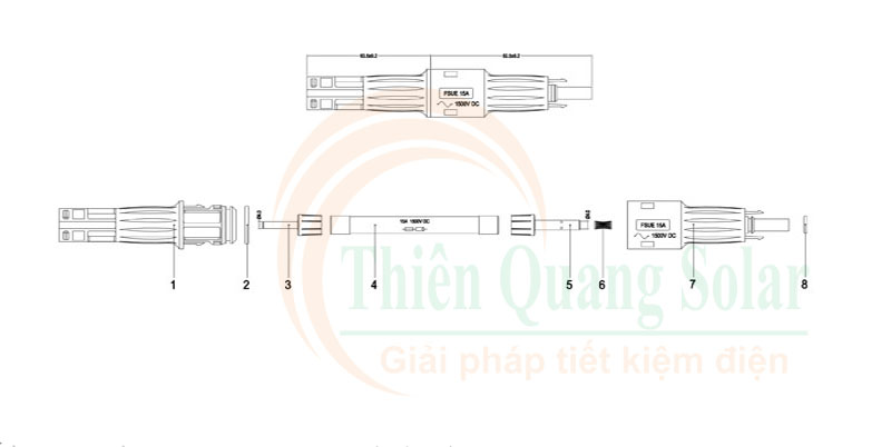 Jack MC4 có cầu chì 1500V Jack MC4 có cầu chì 1500V