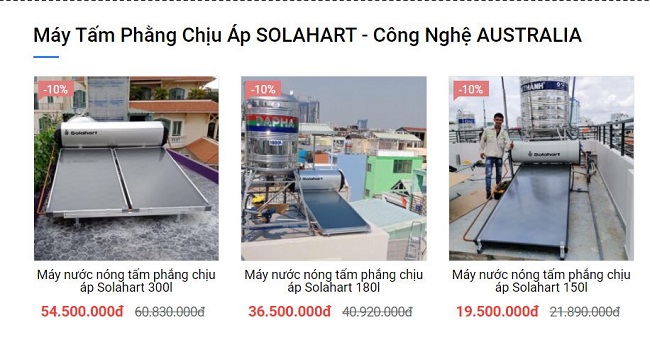 Bảng giá Máy nước nóng SOLAHART - Giá ưu đãi, Khuyến mãi Quý khách hàng 2022 - 2023