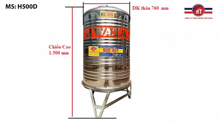 Bồn nước Hwata 500L đứng tiết kiệm diện tích Bồn nước Hwata 500L đứng tiết kiệm diện tích