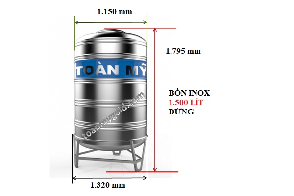 Kích thước Bồn nước inox Toàn Mỹ 1500l đứng Kích thước Bồn nước inox Toàn Mỹ 1500l đứng